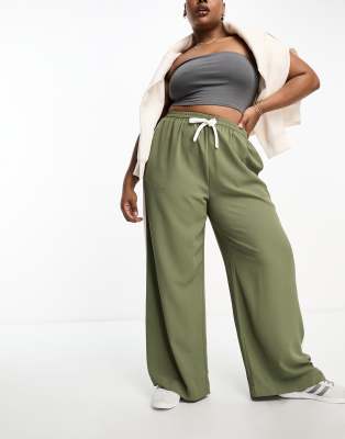 ASOS DESIGN Curve pull on pants with contrast panel in khaki-Green