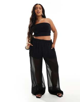 ASOS DESIGN Curve pull on pants with sheer overlay in black