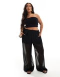 [ASOS Curve] ASOS DESIGN Curve pull on pants with sheer overlay in black 28 Black