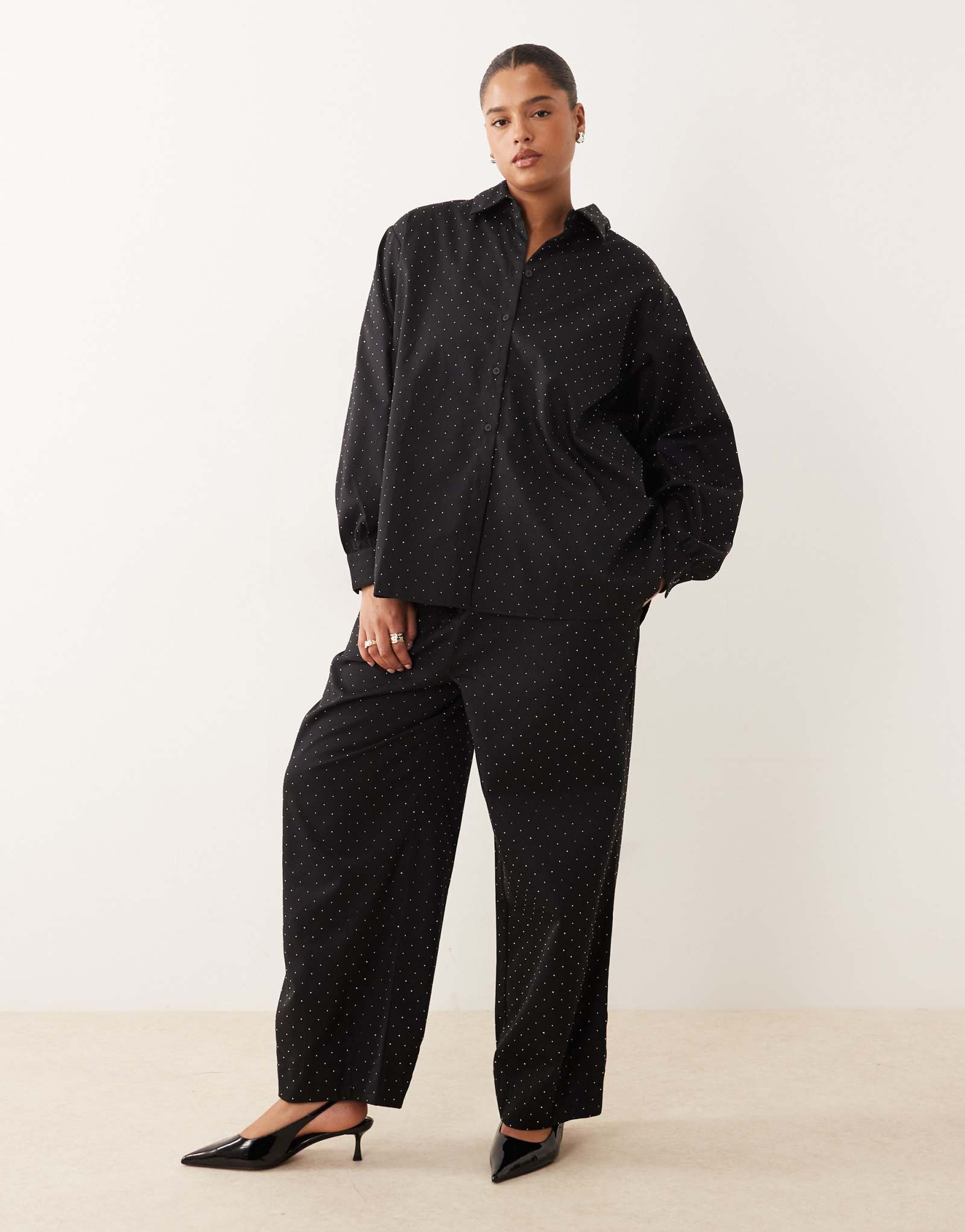 Брюки со стразами ASOS DESIGN Curve черного цвета - часть комплекта 