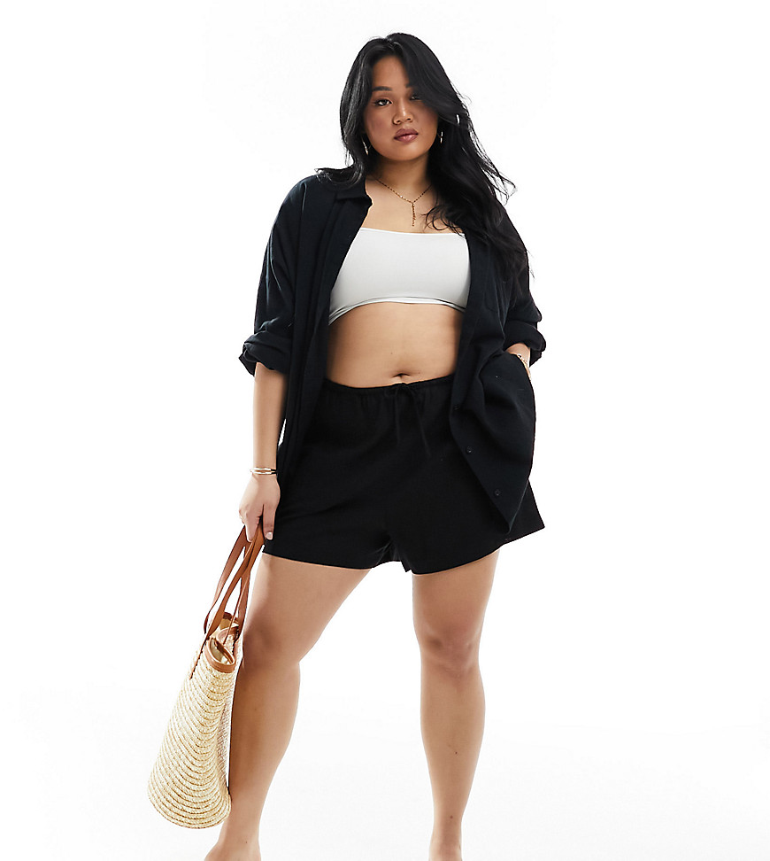 Asos Design Curve Pull On Short With Linen In Black