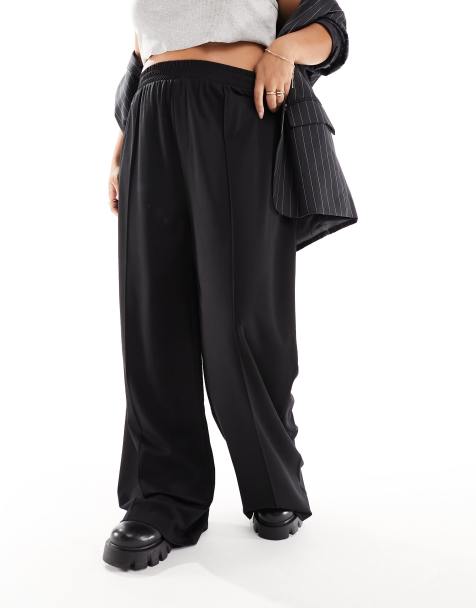ASOS DESIGN Curve pull on slub wide leg pants in black - view 1