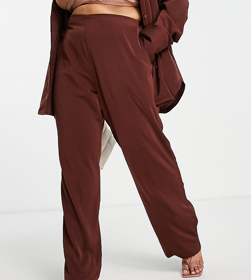 Plus-size trousers by ASOS DESIGN Part of a co-ord set Shirt sold separately High rise Side and back pockets Straight fit