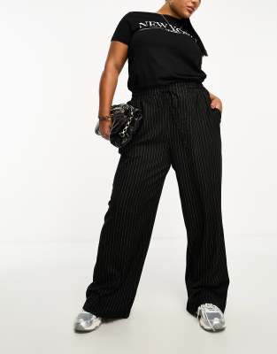 Asos Design Curve Pull On Trouser In Black With White Stripe