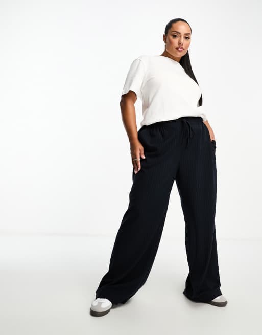ASOS DESIGN Curve pull on trouser in navy stripe