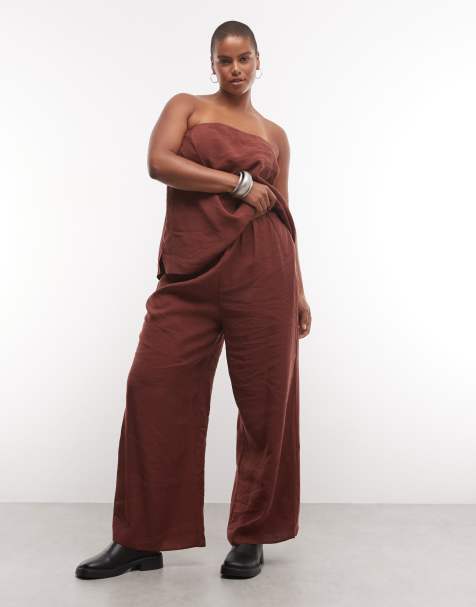 ASOS DESIGN Curve pull on vida byxor med slits i chokladbrun - view 1