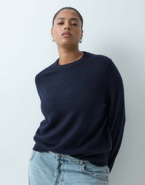 ASOS DESIGN Curve pull premium 100 % laine mérinos ras de cou bleu marine - view 1