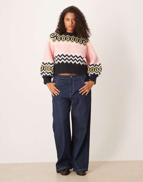 ASOS DESIGN Curve - Pull ras de cou à motif jacquard épuré et structuré - Marine - view 1