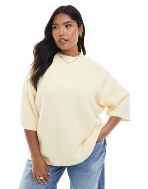 ASOS DESIGN Curve - Pull style t-shirt en maille duveteuse à col ras de cou - Babeurre - view 1