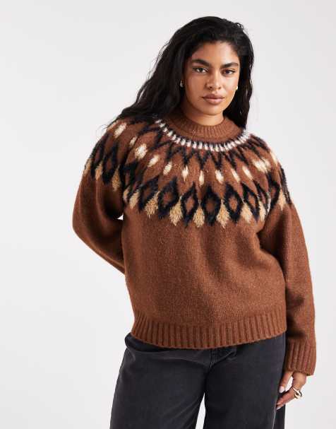 ASOS DESIGN Curve – Pullover in Toffee mit Wimpern-Passe - view 1