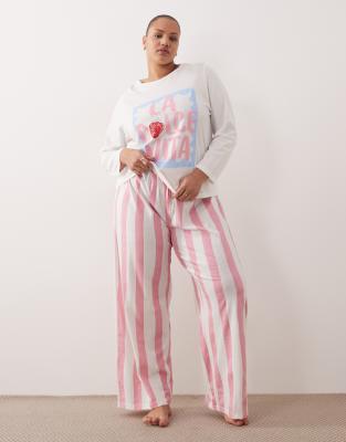 ASOS DESIGN Curve - Pyjama aus langärmligem Oversize-T-Shirt und Hose mit „Dolce Vita"-Print-Rosa