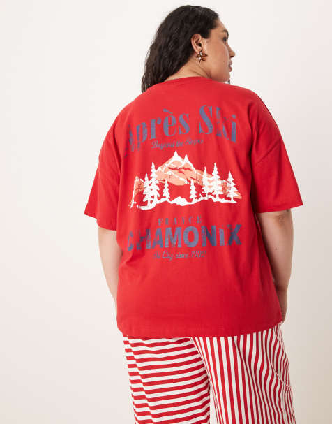 ASOS DESIGN Curve – Pyjama aus Oversize-T-Shirt mit „Après Ski“-Grafikprint und Hose mit weitem Bein - view 1
