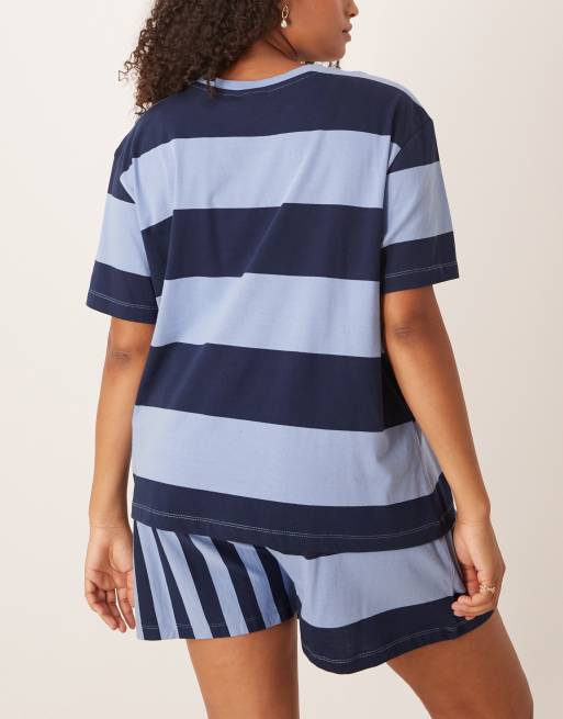 ASOS DESIGN Curve - Pyjama avec t-shirt oversize et short à rayures variées - Bleu marine, 4 de 4