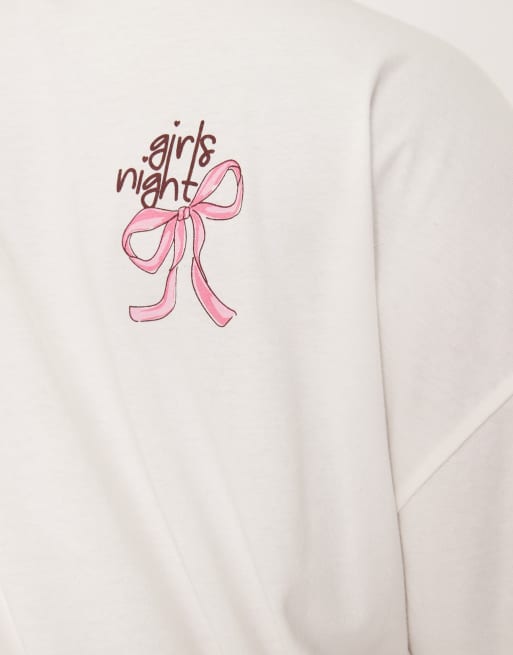 ASOS DESIGN Curve pyjama oversized tee and wide leg pants set in girls night graphic, 2 of 4