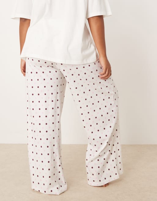 ASOS DESIGN Curve pyjama oversized tee and wide leg pants set in girls night graphic, 4 of 4