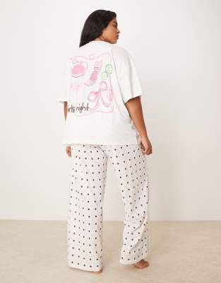 ASOS DESIGN Curve - Pyjama-Set mit Oversize-T-Shirt mit „Girls Night"-Motivprint und weit geschnittener Hose-Bunt