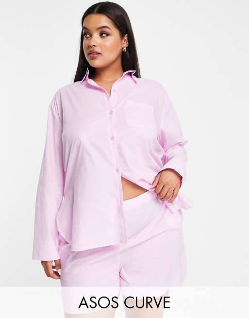 ASOS DESIGN Curve - Pyjamaset met oversized overhemd en boxershorts in lila