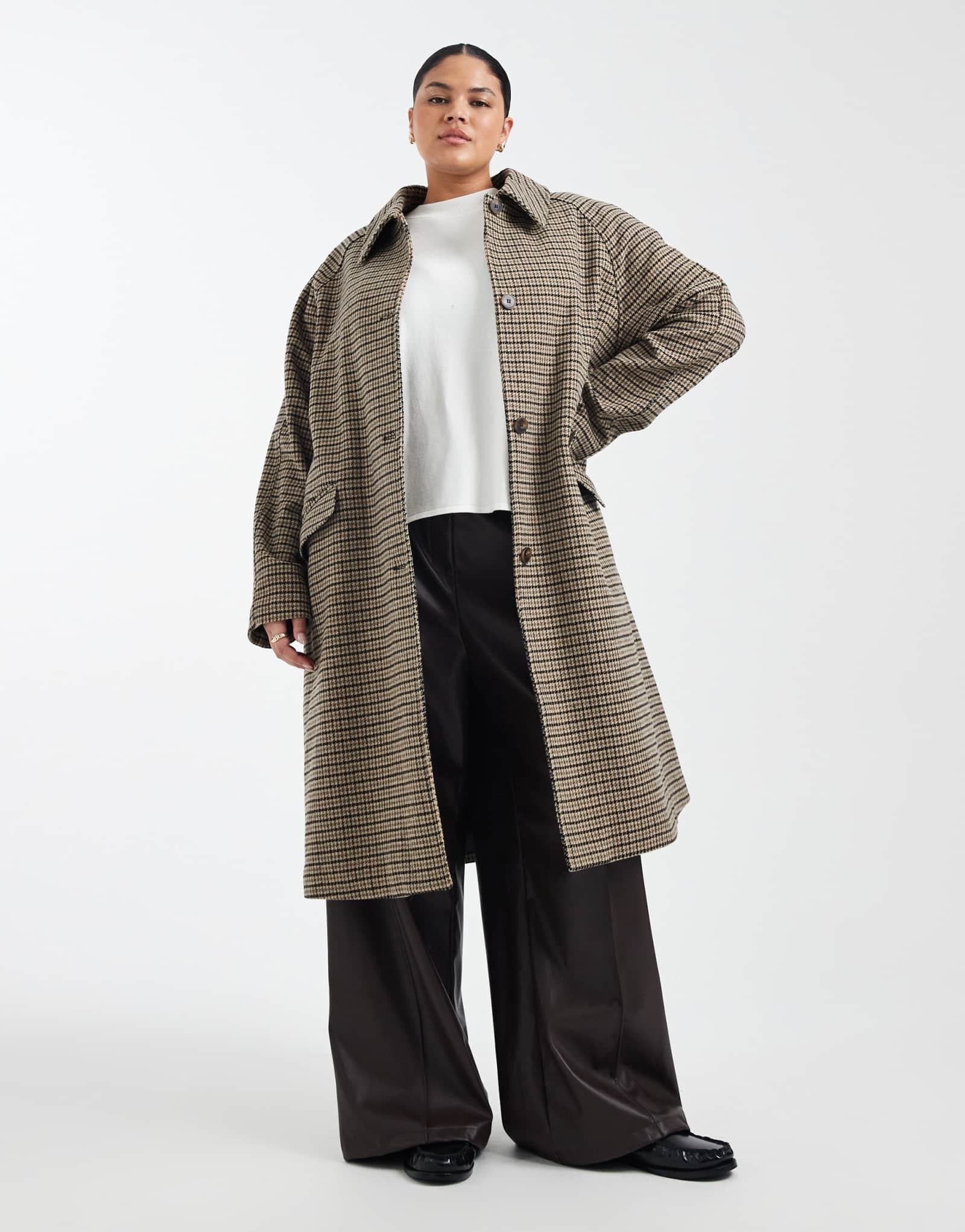 Пальто средней длины на стеганой подкладке ASOS DESIGN Curve в традиционную клетку