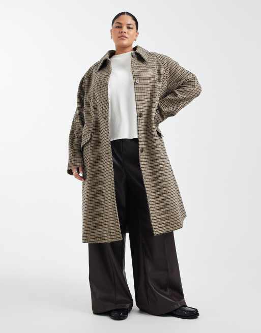 ASOS DESIGN Curve quilt lined mid length coat in heritage plaid