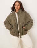 [ASOS Curve] ASOS DESIGN Curve quilted bomber jacket with yoke detail in olive-Green 2XL Olive