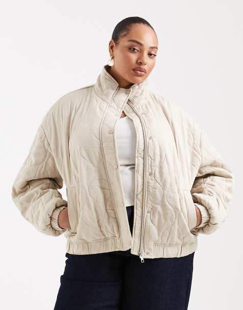 ASOS DESIGN Curve quilted bomber jacket with yoke detail in sage - view 1