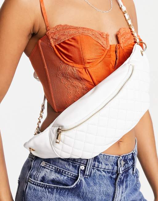 ASOS DESIGN Curve quilted chain detail bum bag in white