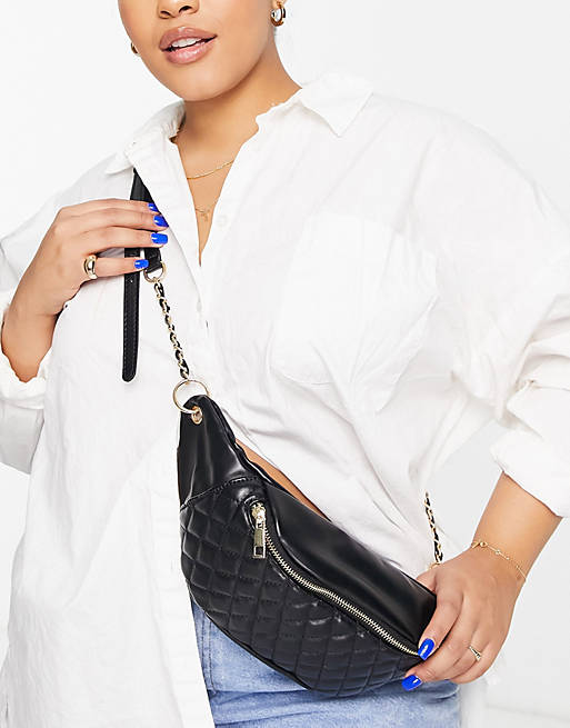 ASOS DESIGN Curve quilted chain detail fanny pack in black