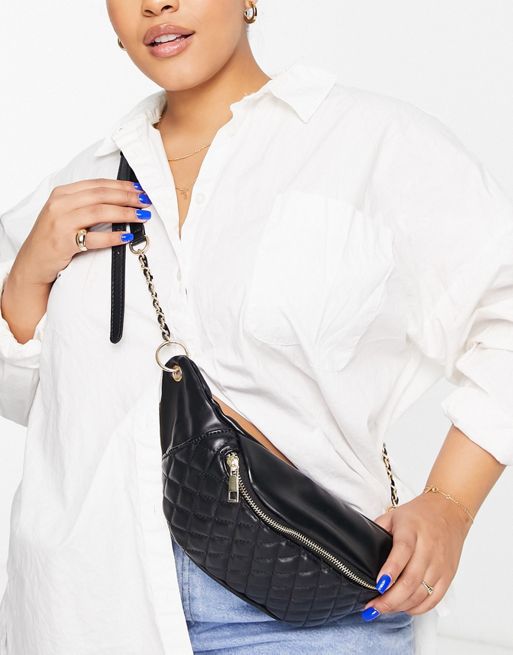 ASOS DESIGN quilted chain detail fanny pack in white