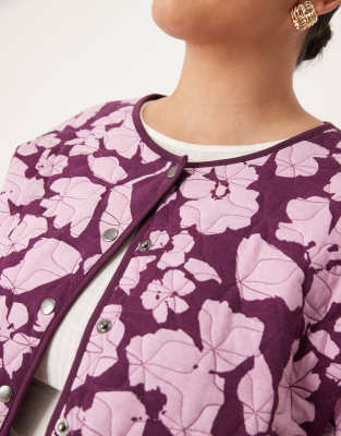 Asos Curve Asos Design Curve Quilted Jacket With All Over Floral Print In Purple