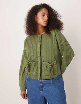 Asos Curve Asos Design Curve Quilted Jacket With Bow Pocket Detail In Green