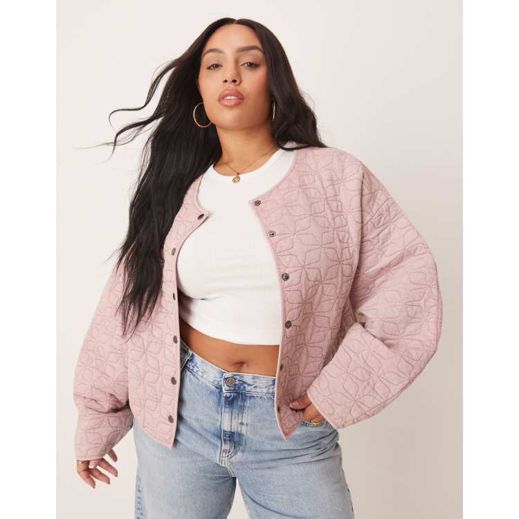 ASOS DESIGN Curve quilted jacket with cocoon sleeve in washed pink