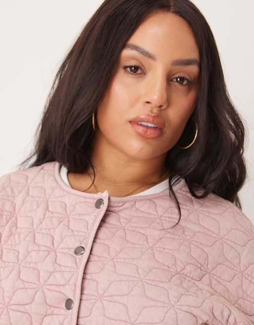 ASOS DESIGN Curve quilted jacket with cocoon sleeve in washed pink, 3 of 4