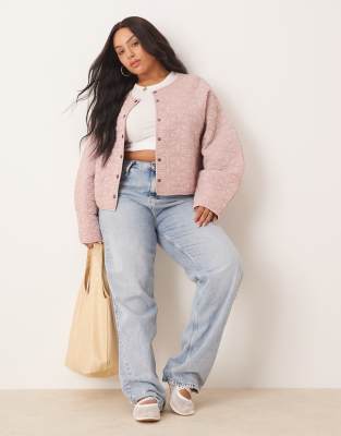Asos Curve Asos Design Curve Quilted Jacket With Cocoon Sleeves In Pink