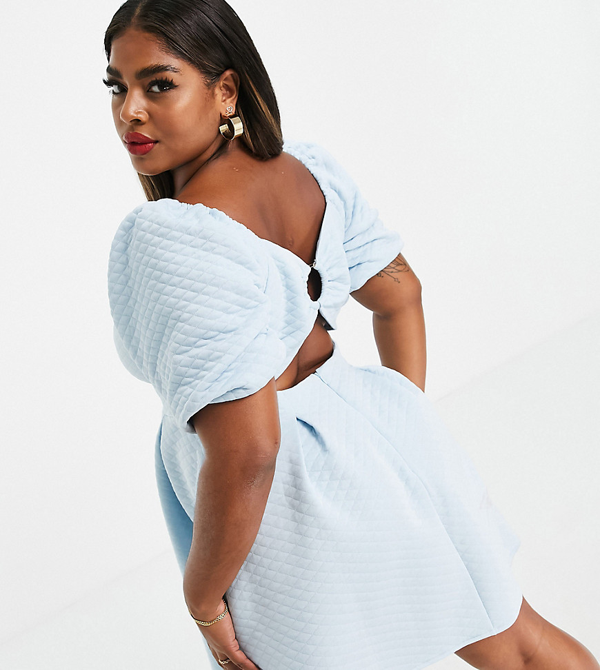ASOS DESIGN Curve quilted puff sleeve cut our ring back aline mini dress-Multi