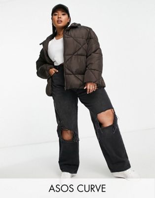 ASOS DESIGN Curve quilted puffer jacket in chocolate - ASOS Price Checker