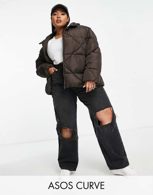 ASOS DESIGN Curve quilted puffer jacket in chocolate | ASOS