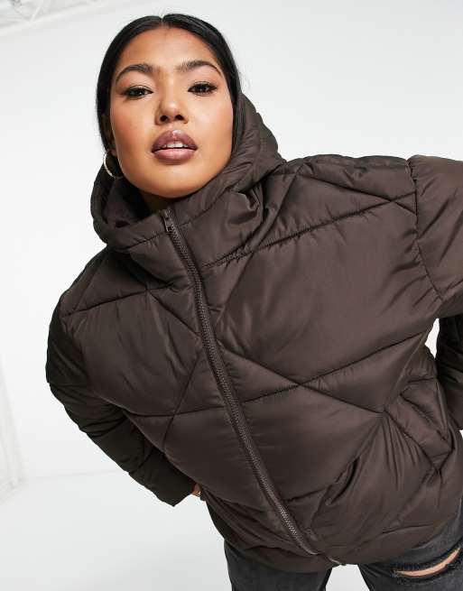 ASOS DESIGN oversized quilted puffer jacket in brown