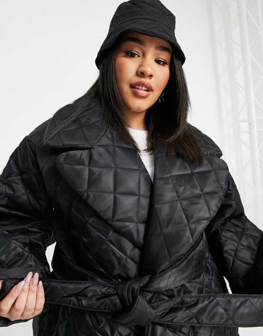 Black Wrap Puffer Coat Quilted Black Puffer Coat for Women 