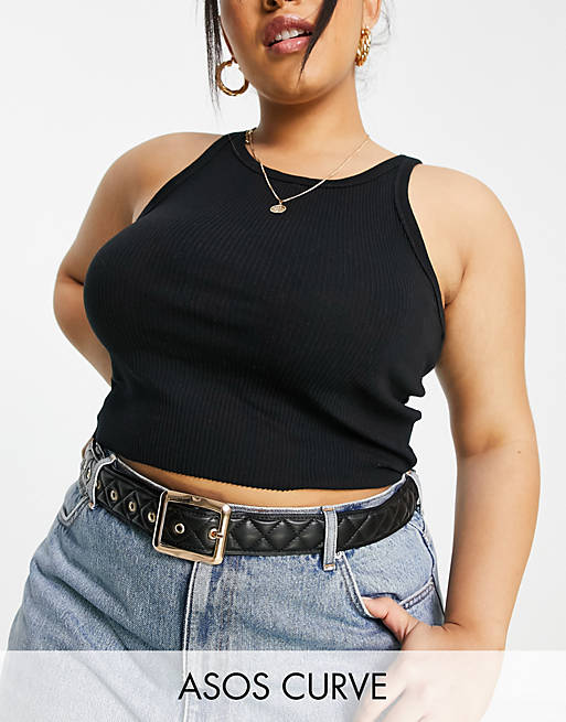 ASOS DESIGN Curve quilted square buckle waist and hip belt in black