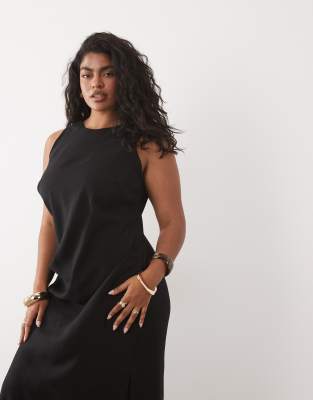 Asos Curve Asos Design Curve Racer Cupro Tuck Detail Maxi Dress In Black