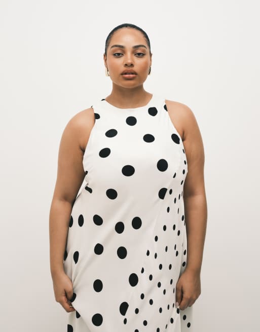 ASOS DESIGN Curve racer midi dress with asymmetric hem in mixed black spot, 4 of 4