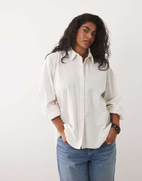 ASOS DESIGN Curve - Råhvid skjorte i hørlook - view 1