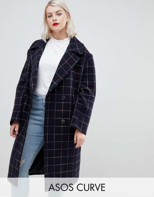 ASOS DESIGN Curve rainbow check coat | ASOS