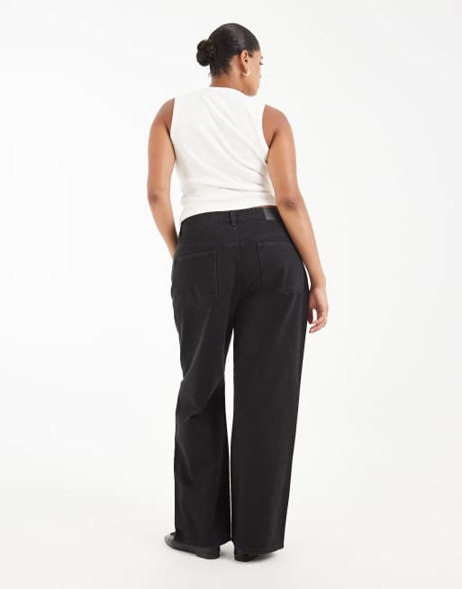 ASOS DESIGN Curve raka jeans med vida ben i svart, 3 av 5