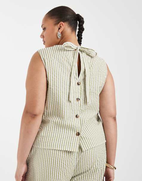 ASOS DESIGN Curve – Randig, ärmlös topp i bäckebölja, del av set - view 1