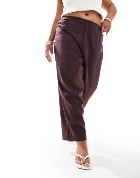 ASOS DESIGN Curve raw edge pants in burgundy - view 1