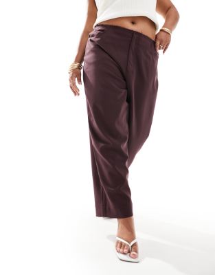 Asos Design Curve Raw Edge Pants In Plum-black