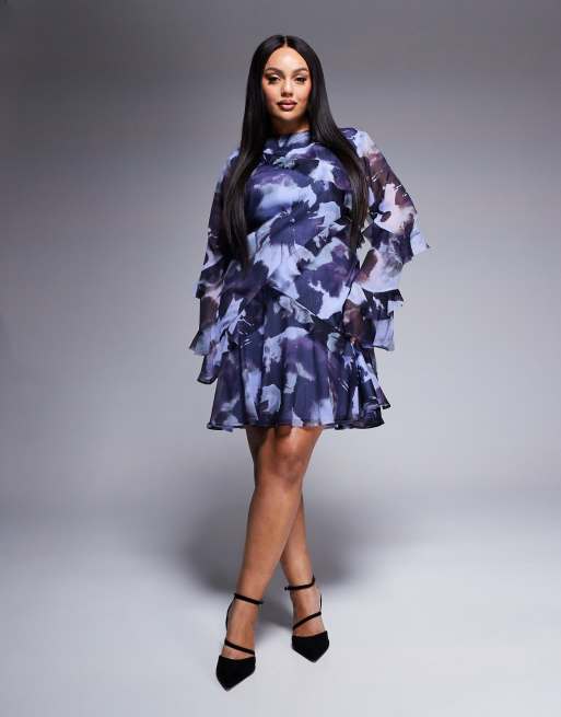 chinese dress ladies Claudine Black Velvet Long-Sleeved Ruffled Mini Dress – Club L London