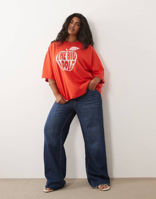 ASOS DESIGN Curve - Rød oversized T-shirt med 'Big Apple'-print, 4 af 4