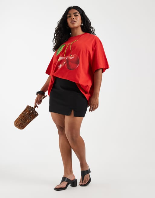 ASOS DESIGN Curve - Rød oversized T-shirt med kirsebærgrafik, 2 af 4